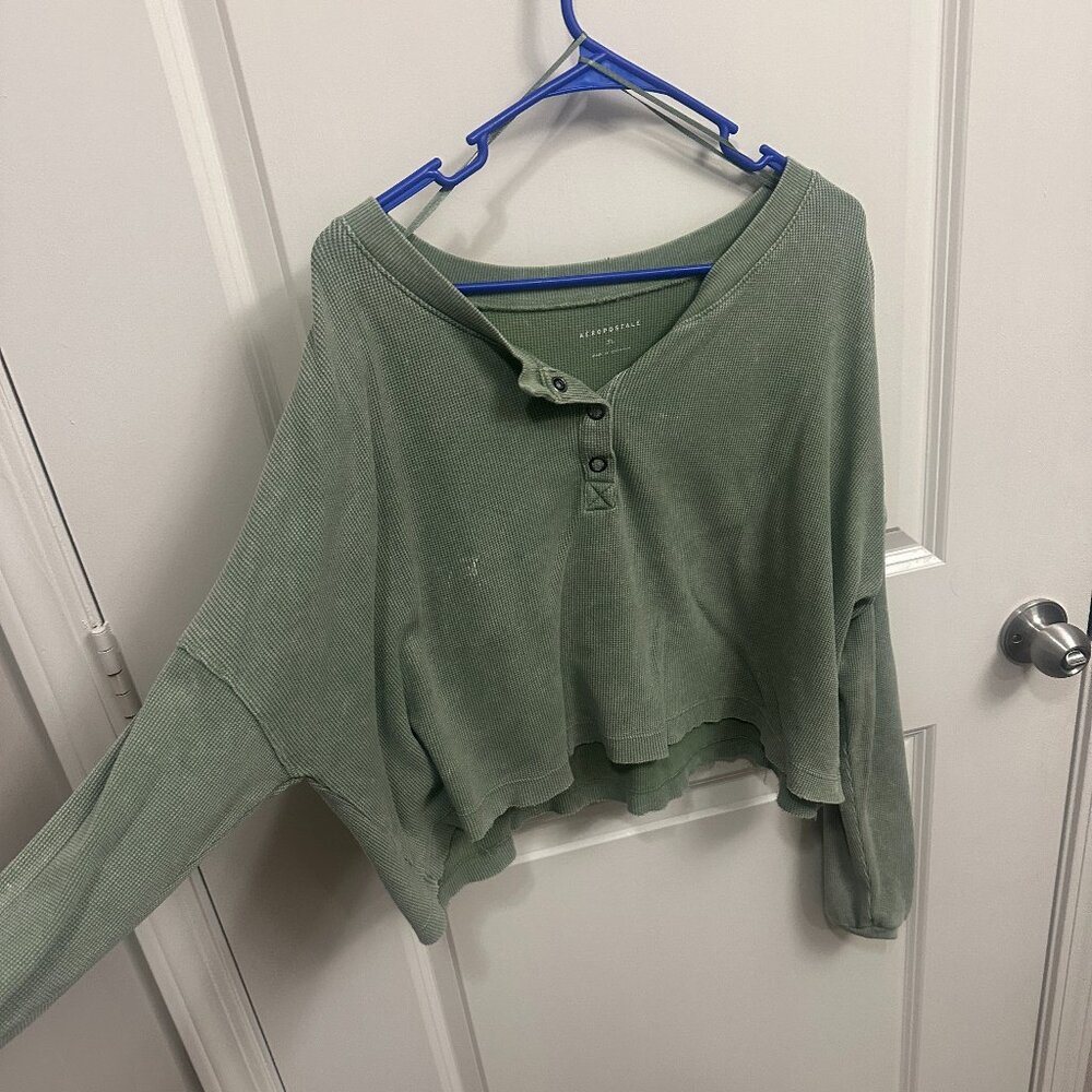 Aeropostale Distressed Olive Green Sweater